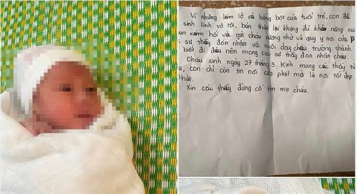 Bé trai 1 tháng tuổi bị bỏ rơi trước cổng đền kèm theo lá thư của người mẹ lầm lỡ