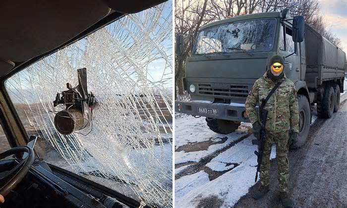Lính Nga thoát chết vì UAV tự sát Ukraine kẹt trên kính xe