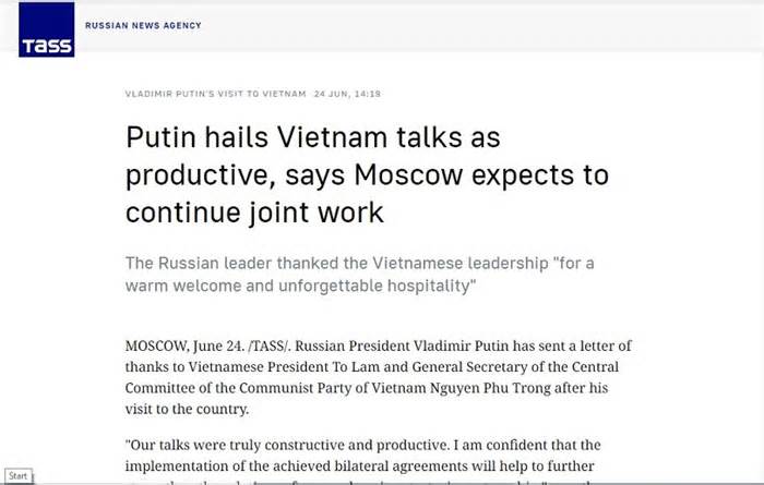 Tổng thống Nga Putin: Chuyến thăm Việt Nam đã để lại những ấn tượng tốt đẹp nhất