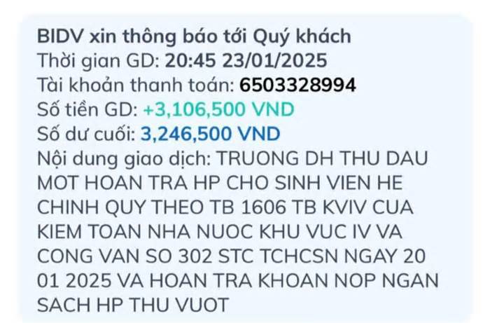 Trường Đại học Thủ Dầu Một trả lại hàng chục tỷ đồng cho sinh viên