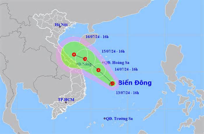 Áp thấp nhiệt đới trên Biển Đông, hướng di chuyển vào miền Trung