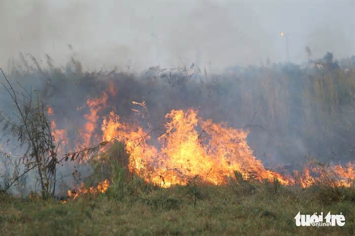 Cháy cỏ trong khu công nghệ cao, bụi than bay tới làng đại học