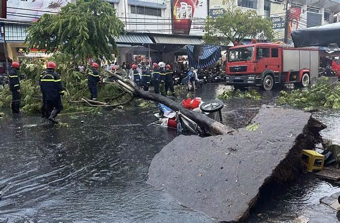 Cây bật gốc đè trúng người trong mưa giông