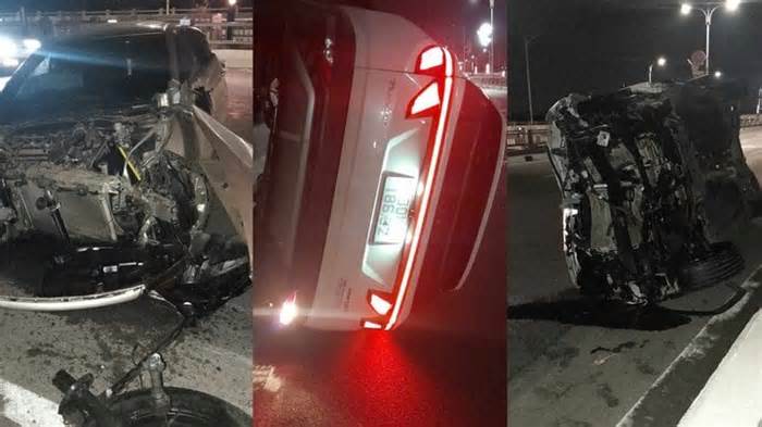 Hà Nội: Hai ô tô tông nhau bẹp rúm trên cầu Vĩnh Tuy, chưa rõ thương vong