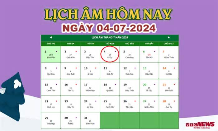 Lịch âm 4/7 - Âm lịch hôm nay 4/7 chính xác nhất - lịch vạn niên 4/7/2024