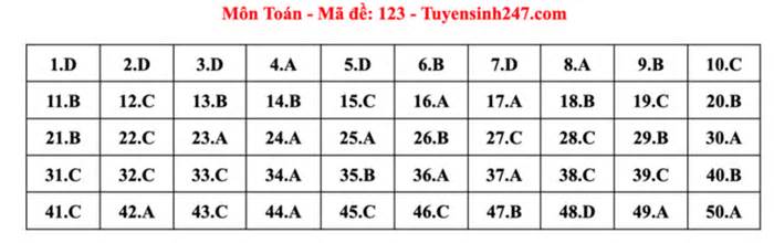 Gợi ý đáp án mã đề 123 môn Toán thi tốt nghiệp THPT 2024