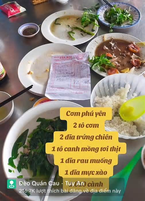 Khách tố quán cơm quốc lộ 1 ở Phú Yên ‘chặt chém’, chính quyền vào cuộc xác minh