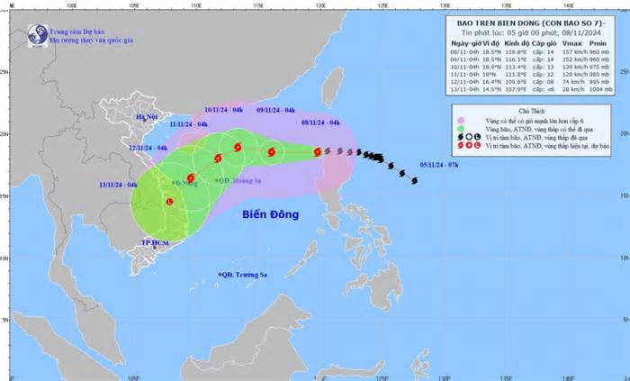 Tin bão trên Biển Đông: Bão di chuyển chủ yếu theo hướng Tây, tiến về phía quần đảo Hoàng Sa