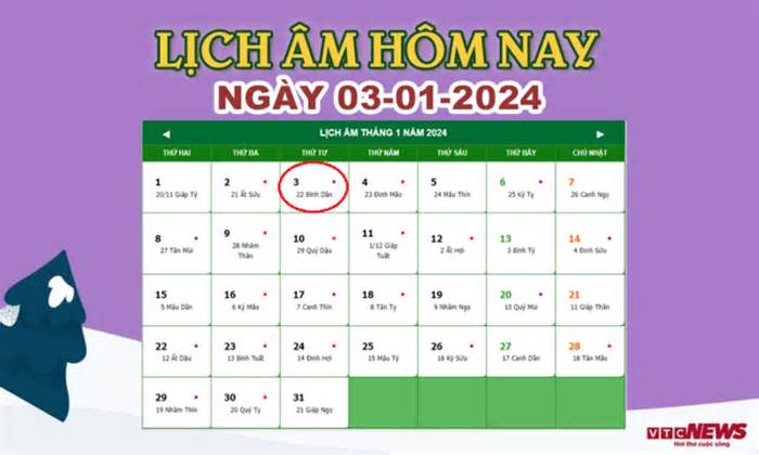 Lịch âm 3/1 - Âm lịch hôm nay 3/1 chính xác nhất - lịch vạn niên 3/1/2024