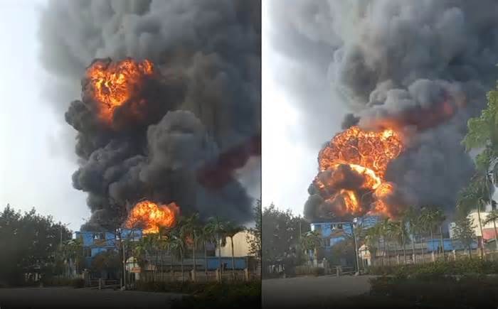 Cháy lớn tại công ty cháo dinh dưỡng tại Hải Dương