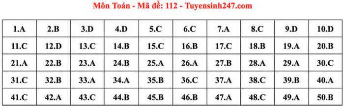 Gợi ý đáp án mã đề 112 môn Toán thi tốt nghiệp THPT 2024