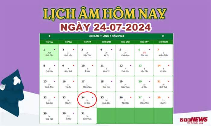 Lịch âm 24/7 - Âm lịch hôm nay 24/7 chính xác nhất - lịch vạn niên 24/7/2024