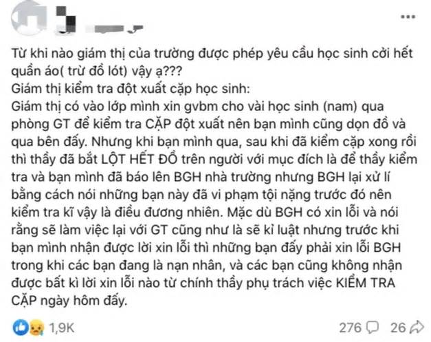 Giám thị cho lột quần áo nam sinh, lãnh đạo nhà trường nói: Tôi rất sốc!