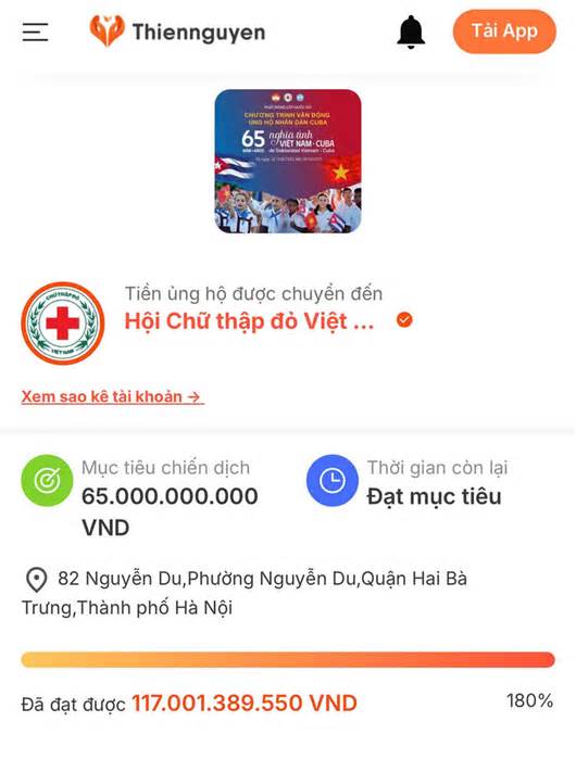 Số tiền ủng hộ nhân dân Cuba hơn 117 tỷ đồng, danh sách cập nhật công khai