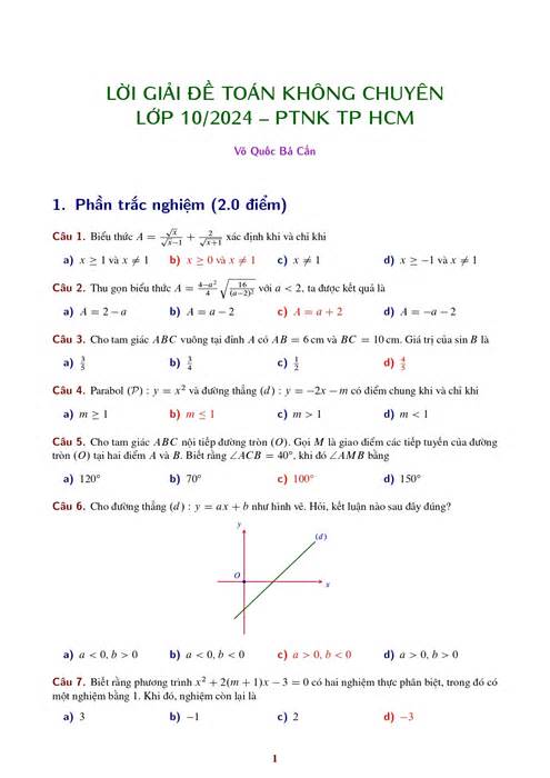 Lời giải đề Toán chung vào lớp 10 trường Phổ thông Năng khiếu