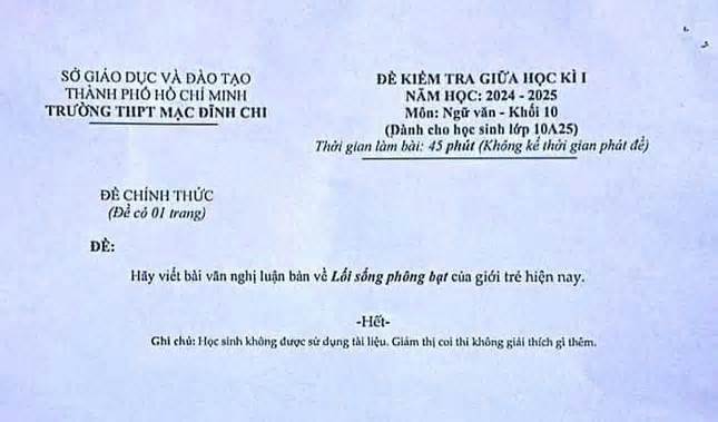 Đề thi Văn bàn về lối sống 'phông bạt' của giới trẻ gây tranh cãi