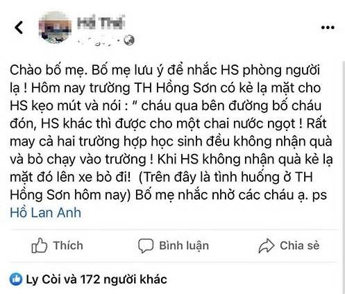 Xôn xao thông tin 'hai thanh niên lạ mặt nghi bắt cóc trẻ em' ở trường học