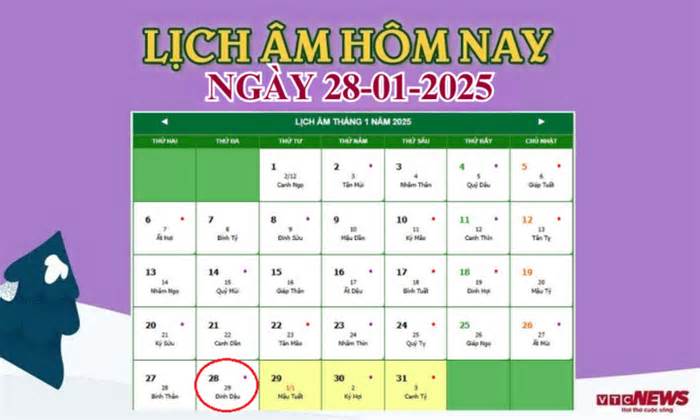 Lịch âm 28/1 - Âm lịch hôm nay 28/1 chính xác nhất - lịch vạn niên 28/1/2025