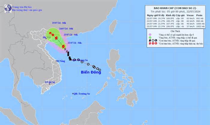 Rạng sáng mai, bão số 2 đi vào vịnh Bắc Bộ, miền Bắc mưa to