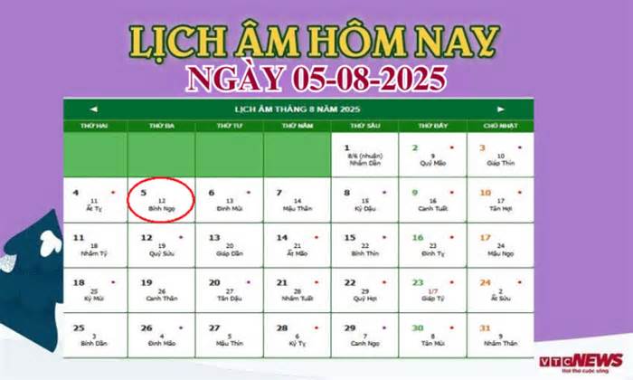 Lịch âm 5/8 - Âm lịch hôm nay 5/8 chính xác nhất - lịch vạn niên 5/8/2025