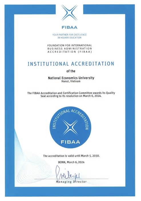 Trường Đại học Kinh tế Quốc dân đạt chuẩn chất lượng FIBAA