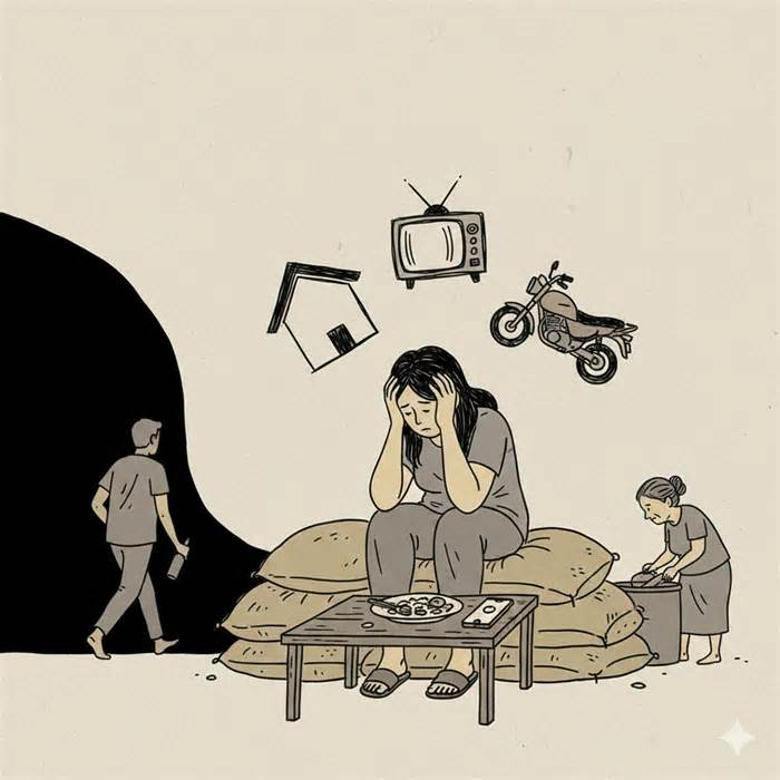 Mẹ chồng hay lấy trộm cám đem bán còn chồng thì đi nhậu tối ngày