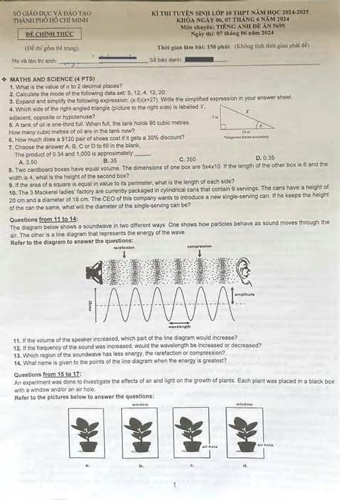 Đề thi chuyên Anh lớp 10 ở TP HCM