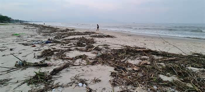 Sau đợt mưa lớn kéo dài, rác ngập bờ biển Đà Nẵng