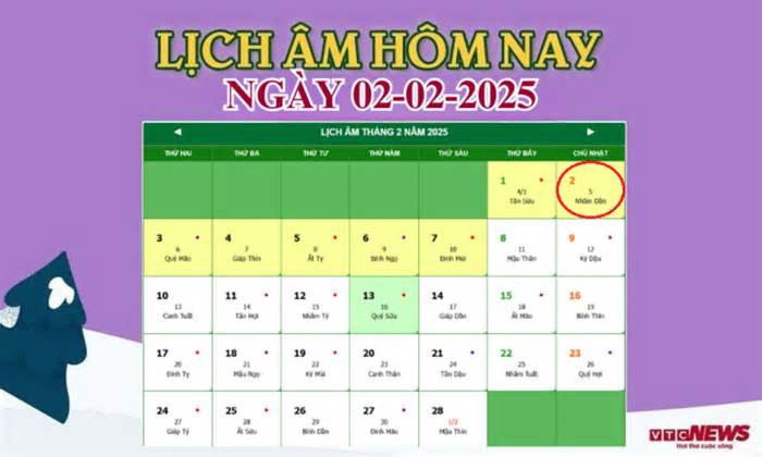 Lịch âm 2/2 - Âm lịch hôm nay 2/2 chính xác nhất - lịch vạn niên 2/2/2025