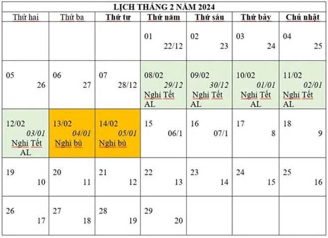 Cập nhật lịch nghỉ Tết Nguyên đán 2024 mới nhất