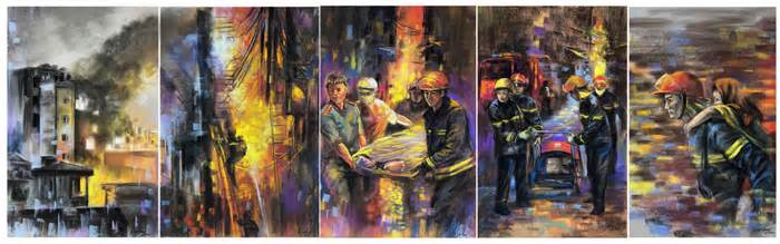 Lê Sa Long vẽ tranh tưởng nhớ 56 nạn nhân trong vụ cháy chung cư mini