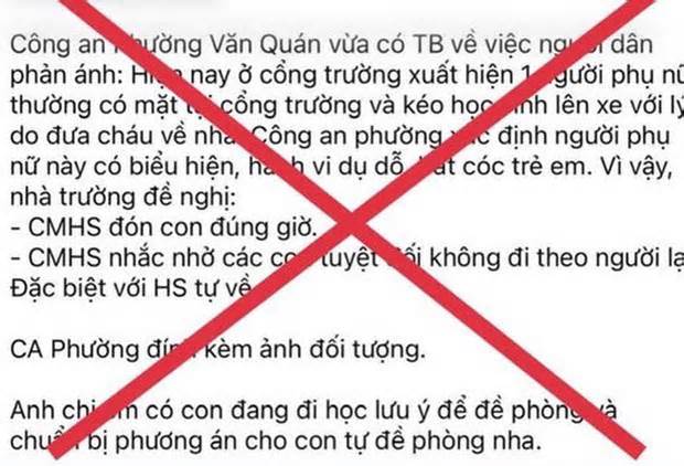 'Xuất hiện phụ nữ bắt cóc học sinh ở phường Văn Quán' là tin sai