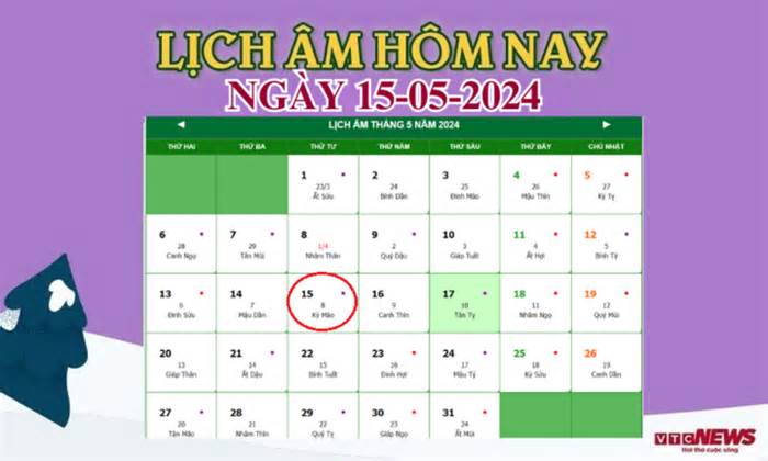 Lịch âm 15/5 - Âm lịch hôm nay 15/5 chính xác nhất - lịch vạn niên 15/5/2024