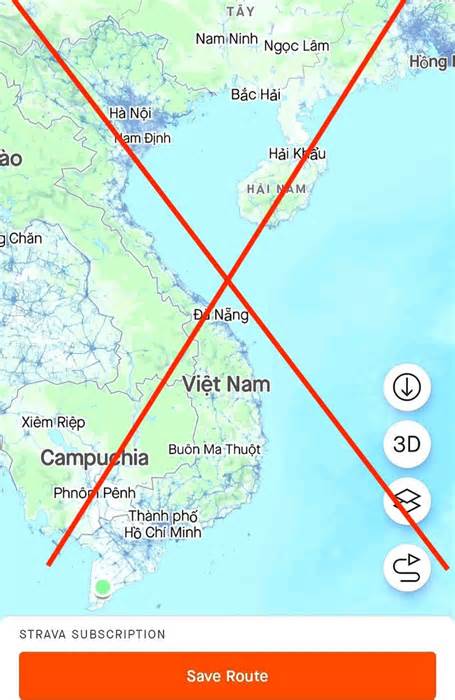 Bản đồ trong ứng dụng Strava không có quần đảo Hoàng Sa, Trường Sa