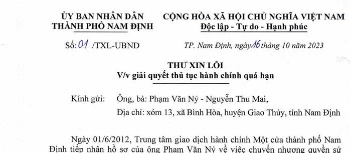 Ủy ban nhân dân thành phố Nam Định xin lỗi dân