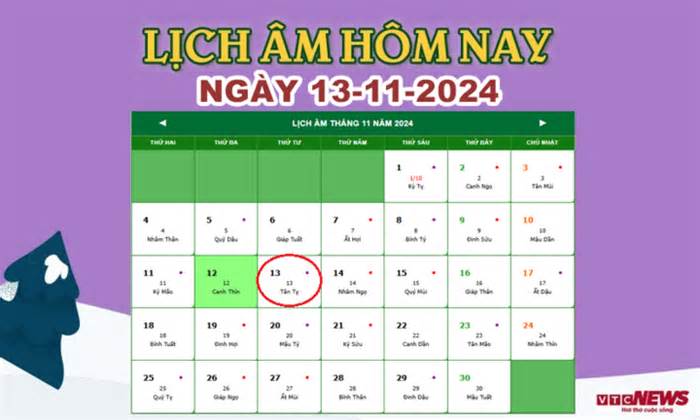 Lịch âm 13/11 - Âm lịch hôm nay 13/11 chính xác nhất - lịch vạn niên 13/11/2024