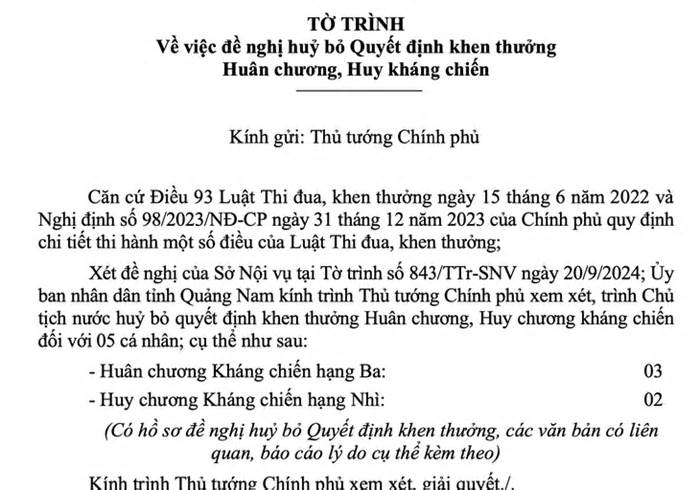 Quảng Nam đề nghị tước huân, huy chương 5 cá nhân vì khai man thành tích kháng chiến