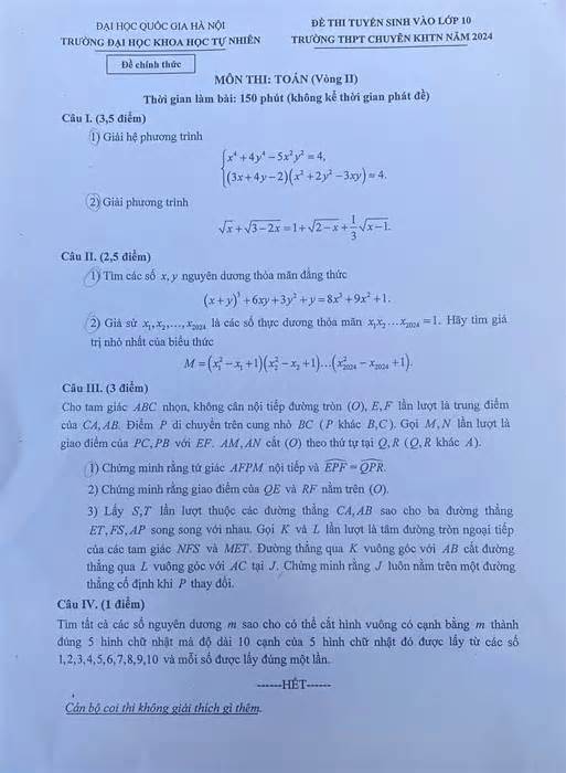 Đề thi Toán, Sinh học vào lớp 10 THPT chuyên Khoa học Tự nhiên Hà Nội