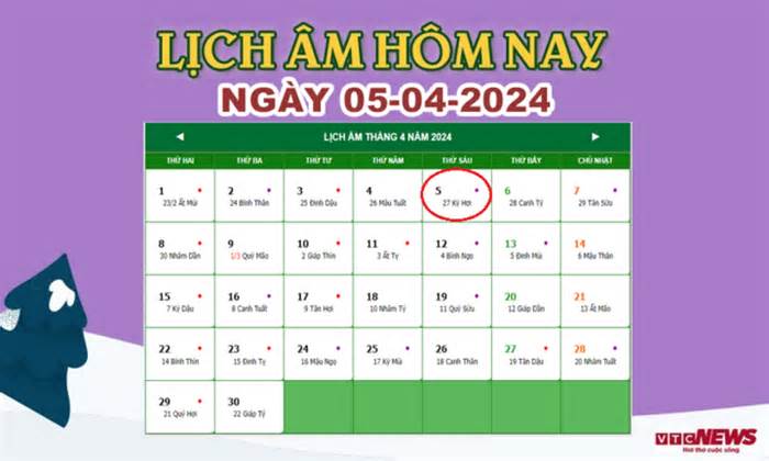 Lịch âm 5/4 - Âm lịch hôm nay 5/4 chính xác nhất - lịch vạn niên 5/4/2024