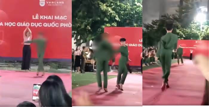 Trường ĐH Văn Lang lên tiếng việc nam sinh mặc đồ quân sự đi giày cao gót catwalk trong buổi khai giảng