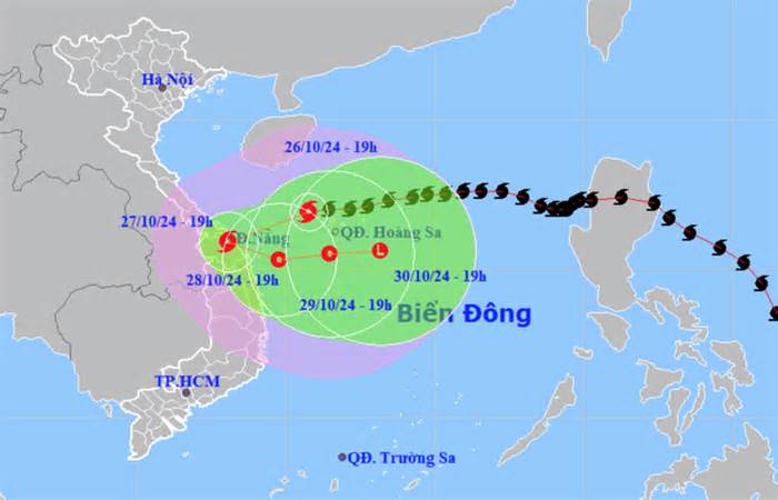 Bão Trà Mi có thể đổ bộ vào Quảng Trị đến Quảng Nam, rồi vòng ra biển