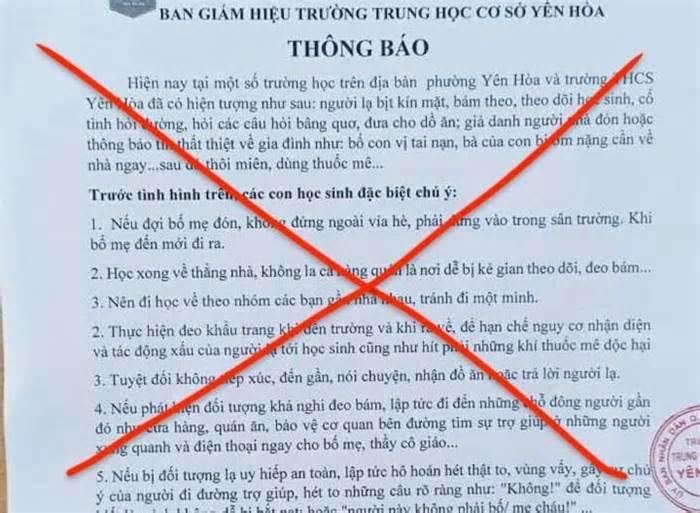 Bác bỏ thông tin học sinh lớp 7 ở Hà Nội bị đánh thuốc mê