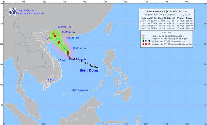 Bão số 2 giật cấp 10 đi vào Vịnh Bắc Bộ trong 24 giờ tới