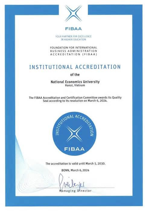 Trường Đại học Kinh tế Quốc dân đạt chuẩn chất lượng cơ sở giáo dục của FIBAA