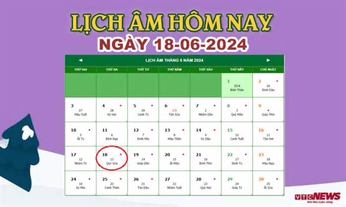 Lịch âm 18/6 - Âm lịch hôm nay 18/6 chính xác nhất - lịch vạn niên 18/6/2024