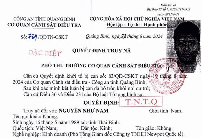 Truy nã đặc biệt Phó tổng giám đốc Cty Newpot Quốc tế về tội lừa đảo