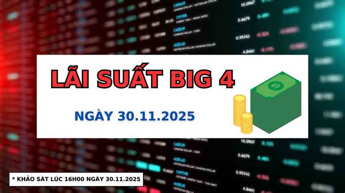 Cập nhật lãi suất Agribank, BIDV, Vietcombank, VietinBank 30.11.2025