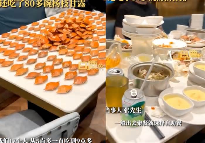 7 người Trung Quốc ăn 300 con cua, 80 tráng miệng, 50 quả sầu riêng