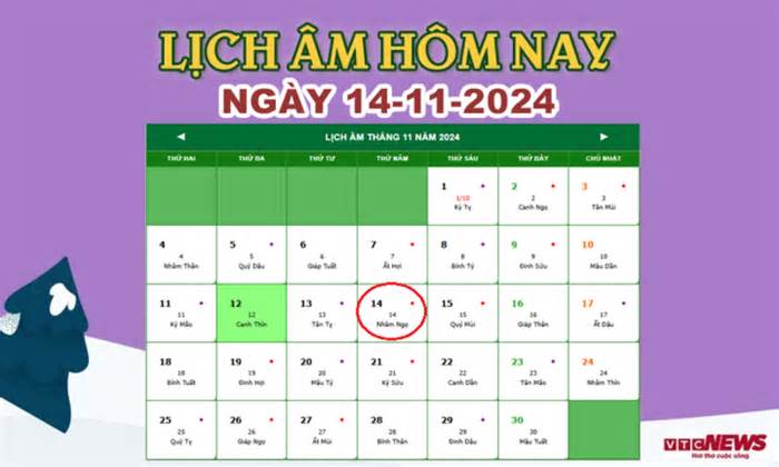 Lịch âm 14/11 - Âm lịch hôm nay 14/11 chính xác nhất - lịch vạn niên 14/11/2024