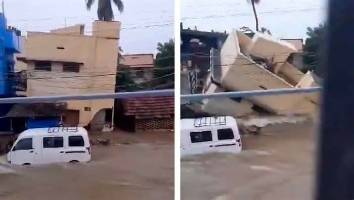 Video cho thấy khoảnh khắc một căn nhà sụp đổ sau những trận mưa lớn tại Ấn Độ